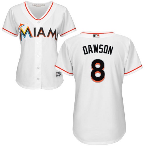 Women's Majestic Miami Marlins #8 Andre Dawson Authentic White Home Cool Base MLB Jersey