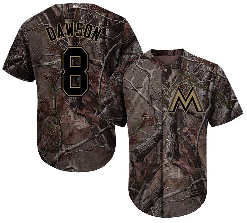 Youth Majestic Miami Marlins #8 Andre Dawson Authentic Camo Realtree Collection Flex Base MLB Jersey
