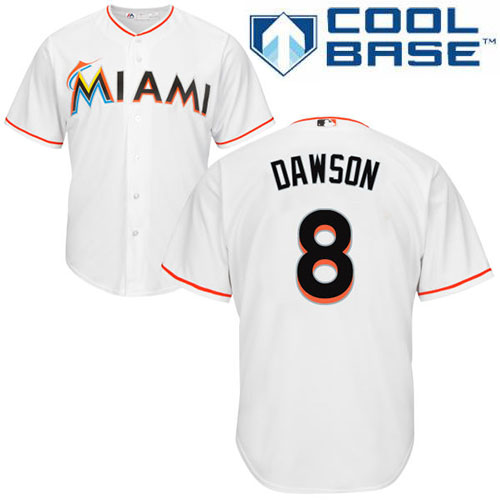 Youth Majestic Miami Marlins #8 Andre Dawson Authentic White Home Cool Base MLB Jersey