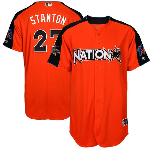 Men's Majestic Miami Marlins #27 Giancarlo Stanton Authentic Orange National League 2017 MLB All-Star MLB Jersey