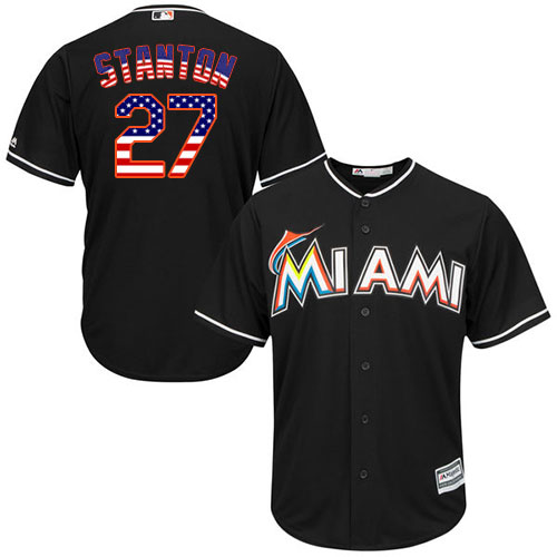 Men's Majestic Miami Marlins #27 Giancarlo Stanton Replica Black USA Flag Fashion MLB Jersey