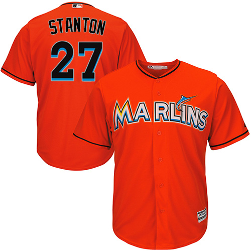 Men's Majestic Miami Marlins #27 Giancarlo Stanton Replica Orange Alternate 1 Cool Base MLB Jersey