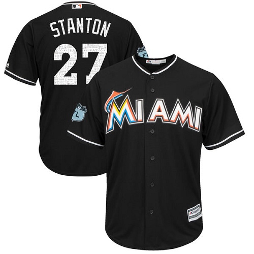 Youth Majestic Miami Marlins #27 Giancarlo Stanton Authentic Black 2017 Spring Training Cool BaseMLB Jersey