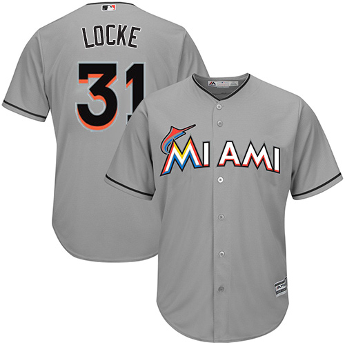 Men's Majestic Miami Marlins #31 Jeff Locke Replica Grey Road Cool Base MLB Jersey