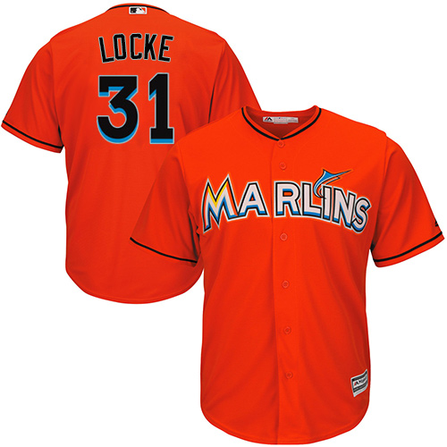 Men's Majestic Miami Marlins #31 Jeff Locke Replica Orange Alternate 1 Cool Base MLB Jersey