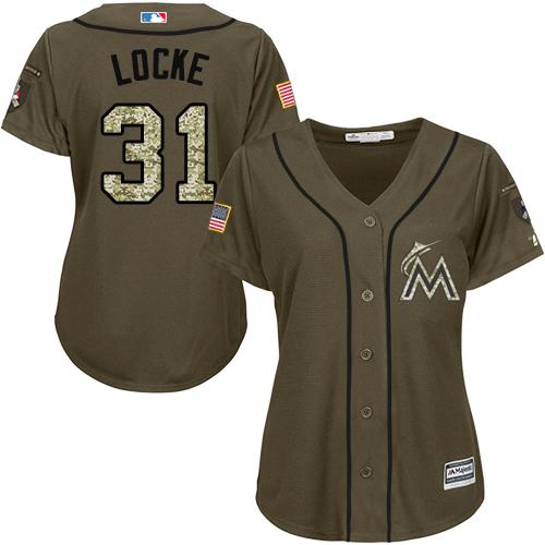 Women's Majestic Miami Marlins #31 Jeff Locke Authentic Green Salute to Service MLB Jersey