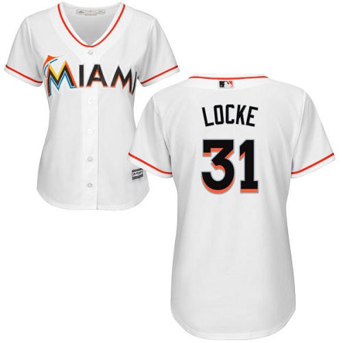 Women's Majestic Miami Marlins #31 Jeff Locke Authentic White Home Cool Base MLB Jersey