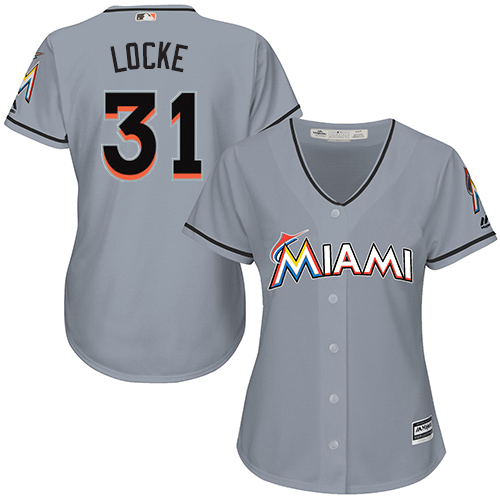 Women's Majestic Miami Marlins #31 Jeff Locke Replica Grey Road Cool Base MLB Jersey