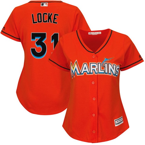 Women's Majestic Miami Marlins #31 Jeff Locke Replica Orange Alternate 1 Cool Base MLB Jersey
