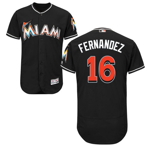 Men's Majestic Miami Marlins #16 Jose Fernandez Black Alternate Flex Base Authentic Collection MLB Jersey