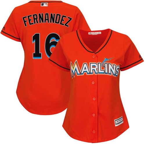 Women's Majestic Miami Marlins #16 Jose Fernandez Authentic Orange Alternate 1 Cool Base MLB Jersey