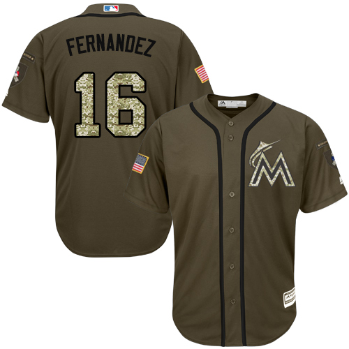 Youth Majestic Miami Marlins #16 Jose Fernandez Authentic Green Salute to Service MLB Jersey
