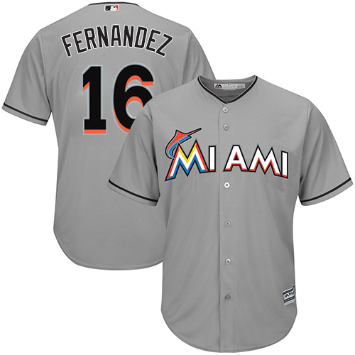 Youth Majestic Miami Marlins #16 Jose Fernandez Authentic Grey Road Cool Base MLB Jersey
