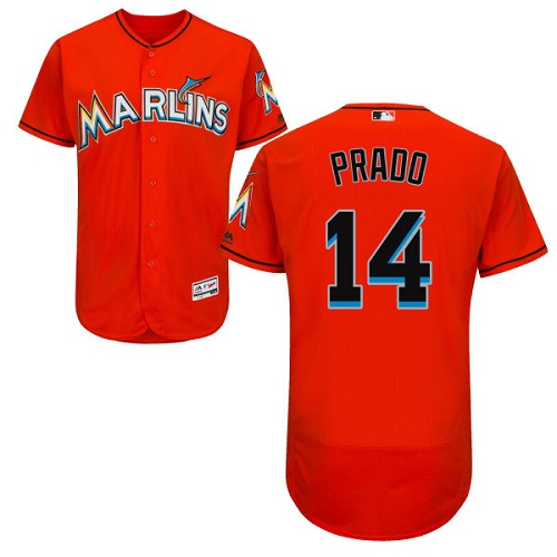 Men's Majestic Miami Marlins #14 Martin Prado Orange Flexbase Authentic Collection MLB Jersey