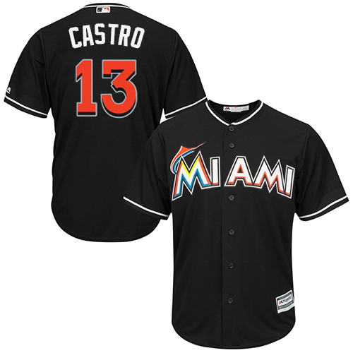 Youth Majestic Miami Marlins #13 Starlin Castro Authentic Black Alternate 2 Cool Base MLB Jersey