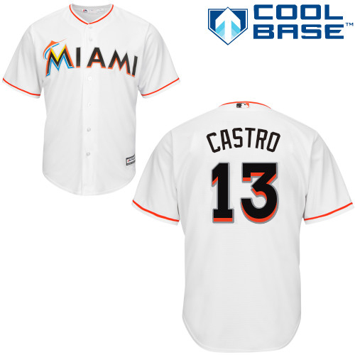 Youth Majestic Miami Marlins #13 Starlin Castro Replica White Home Cool Base MLB Jersey