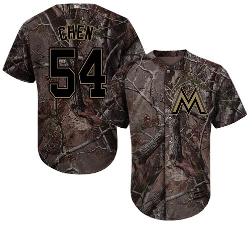 Men's Majestic Miami Marlins #54 Wei-Yin Chen Authentic Camo Realtree Collection Flex Base MLB Jersey