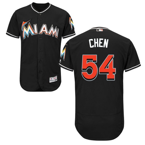 Men's Majestic Miami Marlins #54 Wei-Yin Chen Black Alternate Flex Base Authentic Collection MLB Jersey