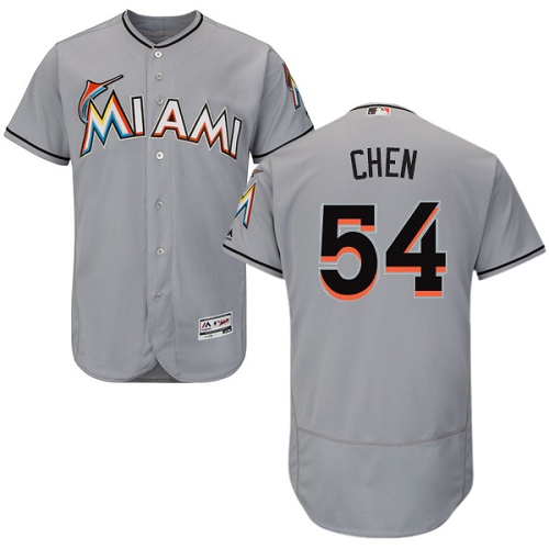 Men's Majestic Miami Marlins #54 Wei-Yin Chen Grey Road Flex Base Authentic Collection MLB Jersey