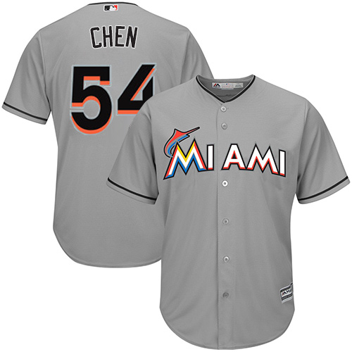 Men's Majestic Miami Marlins #54 Wei-Yin Chen Replica Grey Road Cool Base MLB Jersey