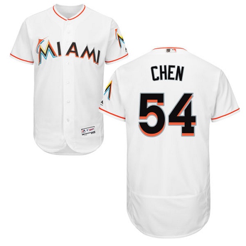 Men's Majestic Miami Marlins #54 Wei-Yin Chen White Home Flex Base Authentic Collection MLB Jersey