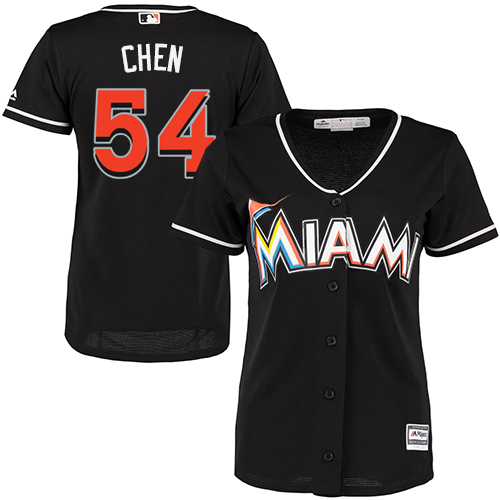 Women's Majestic Miami Marlins #54 Wei-Yin Chen Authentic Black Alternate 2 Cool Base MLB Jersey