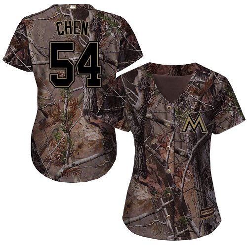 Women's Majestic Miami Marlins #54 Wei-Yin Chen Authentic Camo Realtree Collection Flex Base MLB Jersey