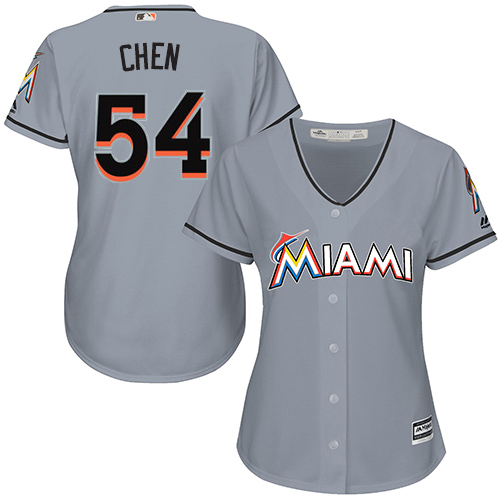 Women's Majestic Miami Marlins #54 Wei-Yin Chen Authentic Grey Road Cool Base MLB Jersey