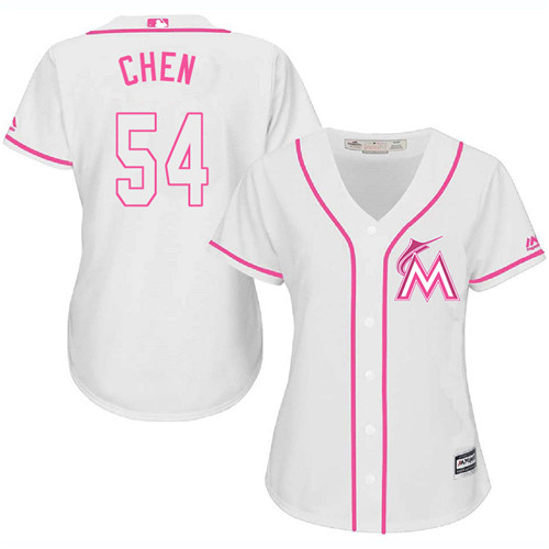 Women's Majestic Miami Marlins #54 Wei-Yin Chen Authentic White Fashion Cool Base MLB Jersey