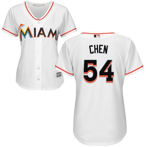 Women's Majestic Miami Marlins #54 Wei-Yin Chen Authentic White Home Cool Base MLB Jersey