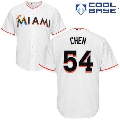 Youth Majestic Miami Marlins #54 Wei-Yin Chen Authentic White Home Cool Base MLB Jersey