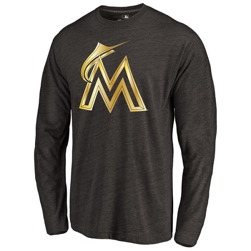 MLB Miami Marlins Gold Collection Long Sleeve Tri-Blend T-Shirt - Black