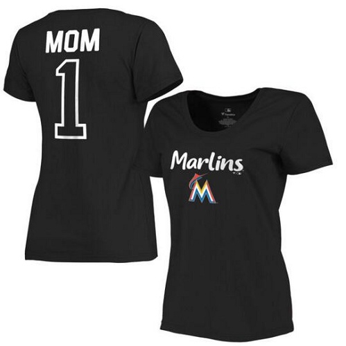 MLB Miami Marlins Women's 2017 Mother's Day #1 Mom Plus Size T-Shirt - Black